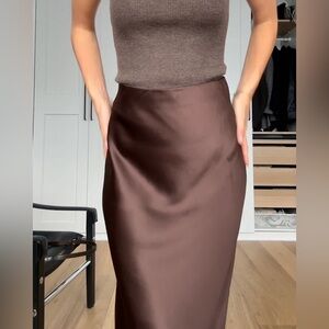 Quince Rich Brown Washable Silk Midi Skirt